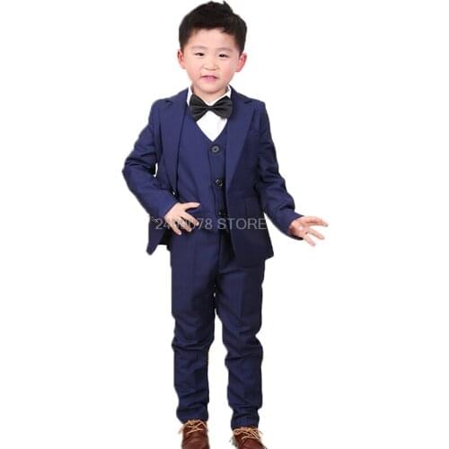 Gentleman Kids Formal Tuxedos Jacket Vest Pants 3Pcs Set Children Performance Party Dress Costume Flower Boys Suit For Weddings