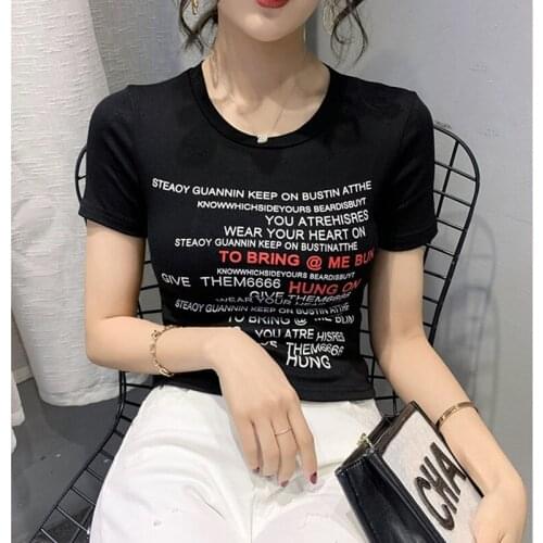 GGRIGHT Funny Letter Print T Shirt Women Casual Summer Cotton black Tee Shirt Femme Short Sleeve Korean Tops Harajuku Short Top
