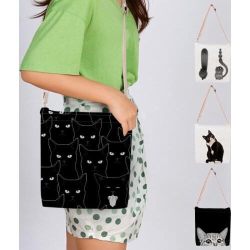 Personalized Black Cat Wash Painting Women Handbag Ladies Large Capacity Canvas Shoulder Bag Crossbody Messenger Bag both print