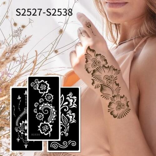Indian Henna Rose Lace Flower Tattoo Stencil Women DIY Body Legs Arm Art Airbrush Painting Mandala Tattoo Stencil Template