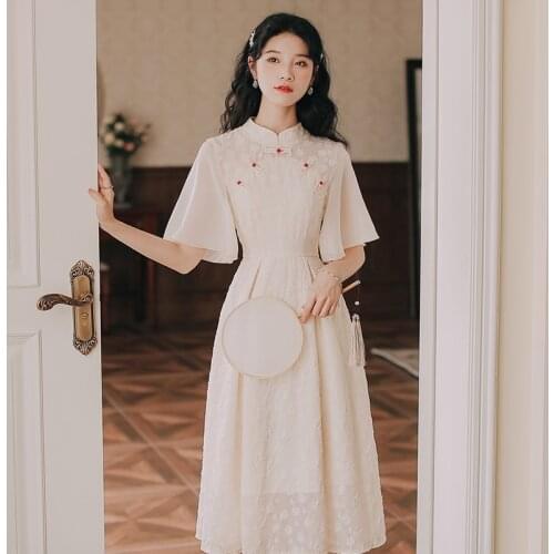 Chinese Dress Qipao Cheongsam Dresses Vintage National Cheongsams Summer 2021 Modern Chiffon Dresses For Wedding Party 30826