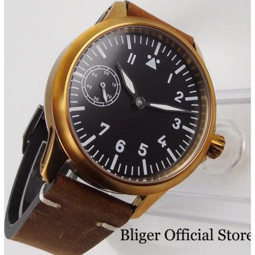 Classic CORGEUT Bronzed Coated Men Watch Manual Mechanical Men Watch 6497 Movement Leather Band