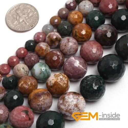 Round faceted ocean jaspers (agat) beads natural stone beads loose beads for jewelry makingstrand 15 inches (38 cm) wholesale
