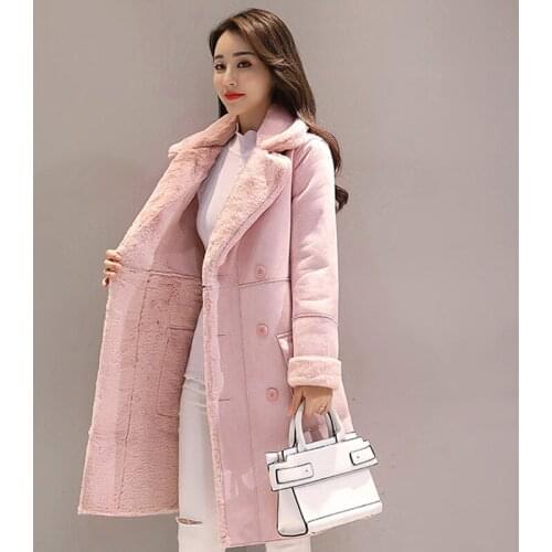 2020 winter new fashion lamb Faux Suede Leather jacket female velvet thick coat long section cotton clothes coat A813