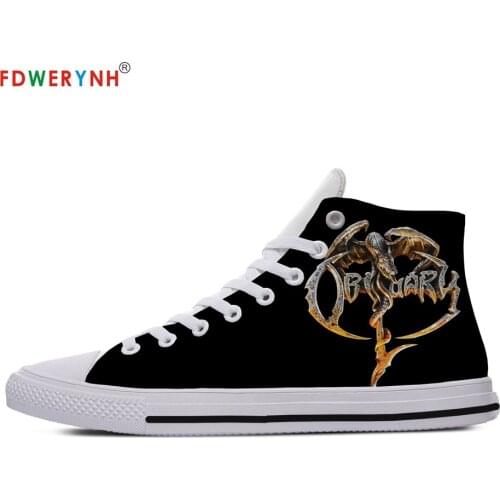 Obituary Street Band Mens Casual Shoes Off White Customized Printed Men High-top Canvas Shoes Breathable Casual Lace-up Shoes