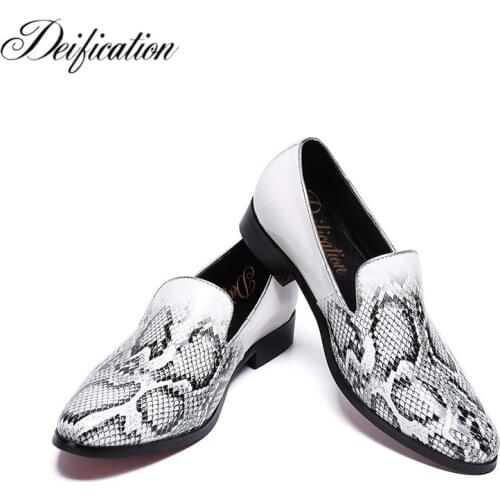 Deification Handmade Italian Style Men Loafers Snake Print Luxury Party Wedding Shoes Slip-On Mens Flats Plus Big Size 38-47