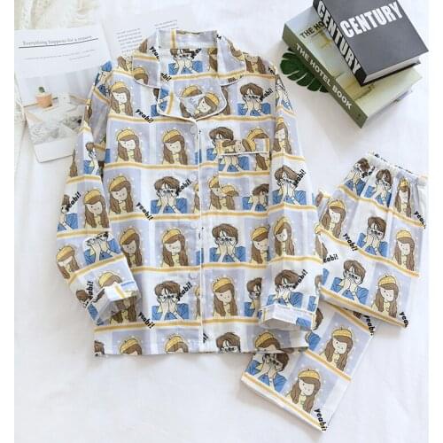 New Spring And Autumn Couple Pajamas Two-piece Cotton Cartoon Men And Women Pajamas Set Plus Size Home Service Summer Sleepwear