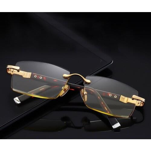 Woman Reading Glasses Man Natural Crystal Stone Presbyopia Acetate Frame Luxury Rimless Glass Eyeglasses +1.0 +3.0 +3.5 +4.0