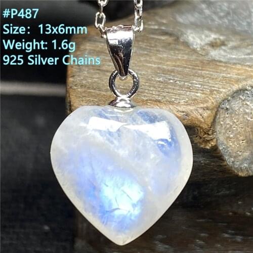 100% Natural Blue Light Moonstone Pendant Necklace Jewelry For Woman Lady Man Heart Crystal Beads Stone 925 Silver Chains AAAAA