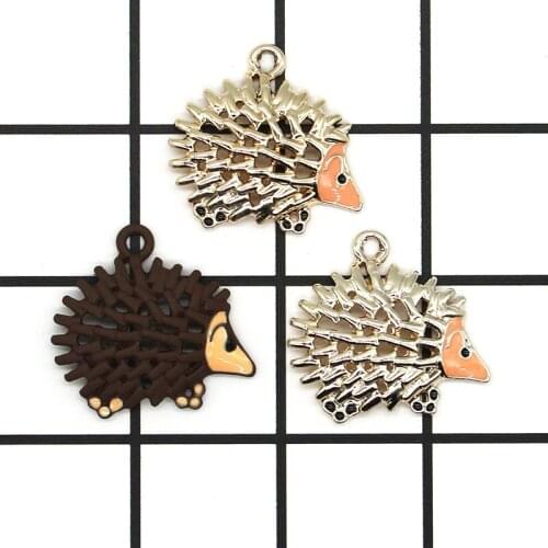 10pcs/lot New 22*24MM Cute Hedgehog Charm Pendants Animal Enamel Charms for DIY Earring Jewelry Handmade Finding XL966