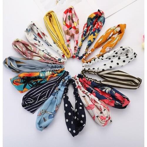 SHUANGR Bohemian Girls Hairband Hair Accessories Print Headbands Vintage Cross Knot Elastic Hairband Soft Solid Color