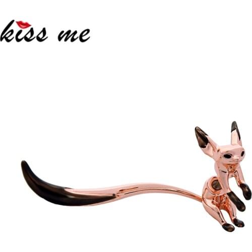 Kissme Unilateral Cute Little Fox Drop Earrings For Women Gift Black Enamel Brass Animal Hyperbole Tail Earrings Fashion Jewelry