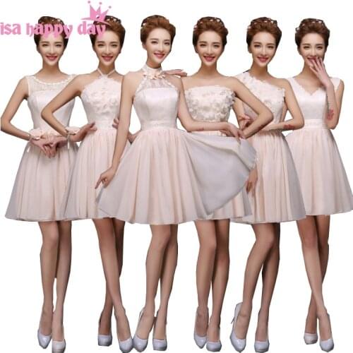 Modest chiffon short v neck bridesmaid elegant bridemaid teen bridesmaids dress party dresses champagne wedding guest H4236