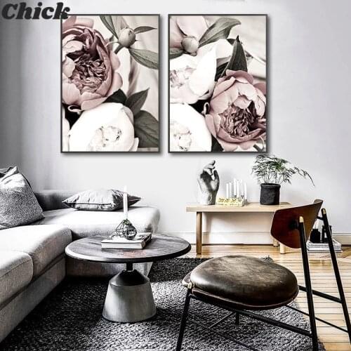 Scandinavian Pink White Flower Leaf Plant Poster Nordic Botanical Print Canvas Painting Wall Art Decoration Picture Home Decor