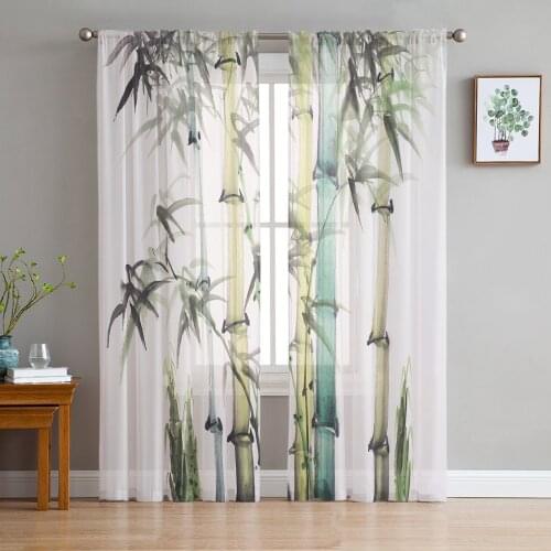 Bamboo Ink Modern Curtains For Living Room Transparent Tulle Curtains Window Sheer For The Bedroom Accessories Decor