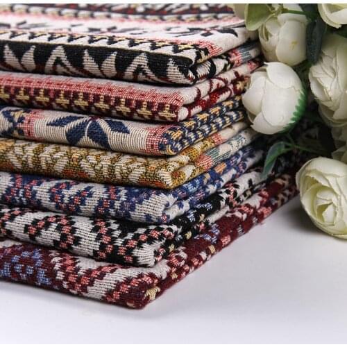 Ethnic printed fabric woven from linen Thicken yarn-dyed linen cloth polyester cotton jacquard sofa cover tablecloth DIYHandmade