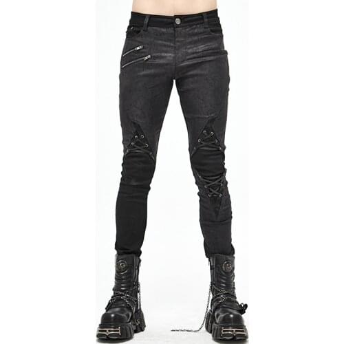 Steampunk Locomotive Spring Autumn Legging Mens Trousers Jeans Casual Street Style Personality Zipper Strap Design Jeans Pants