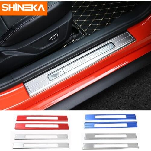 SHINEKA Aluminum Alloy Door Sill Protector Entry Guards Door Plate for Ford Mustang 2015