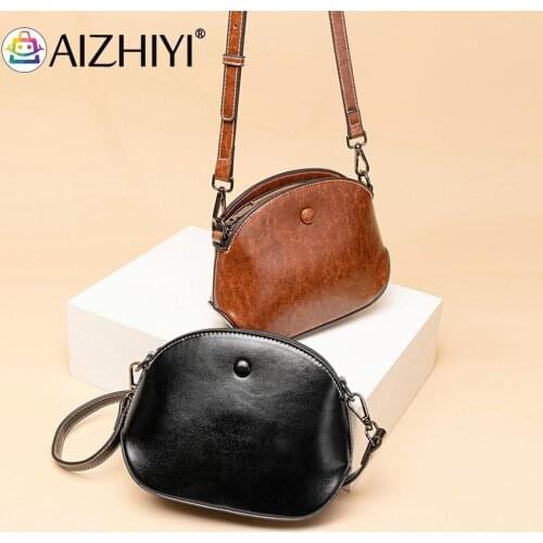 Vintage Women Wax PU Leather Solid Color Crossbody Shoulder Messenger Bag Casual Ladies Small Shell Handbags Purse Wallet