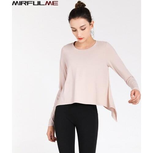 Women Loose Yoga Shirt Long Sleeve Running Sport T-shirt Femme Irregular Hem Fitness Sweatshirts Girls Quick Dry Gym Workout Top