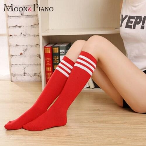 Women Socks High School Girls Funny Cute Dance Sports Knee Unisex Three Bars Fashion Casual Warm Breathable Solid Color Sock