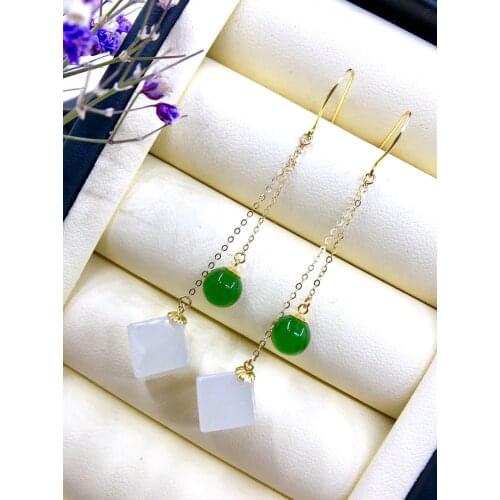 SHILOVEM 18k yellow gold Natural white Jasper drop earring classic fine Jewelry women wedding gift new yze0808060611hby