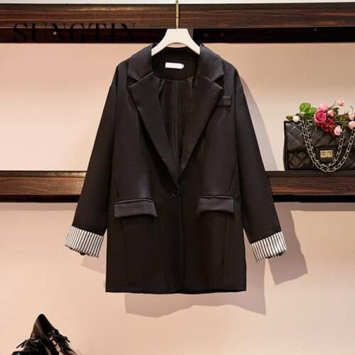 Sungtin Office Lady Lapel Black Oversized Blazer Women New Vintage Business Blazer Suit Casual Single Breasted Plus Size Coat OL