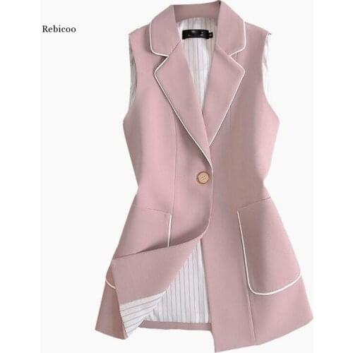 Spring Autumn Vest Tops Jacket Women Plus Size Sleeveless Suit Outwear Thin Office Waistcoat Casual Pink Black Female