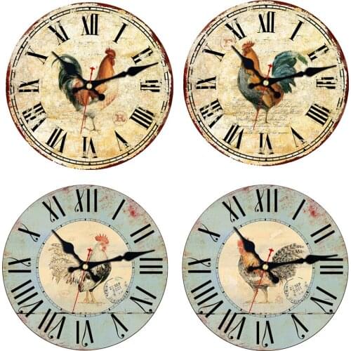 16inch Wall Clock Rooster Vintage Animal Style Antique Wood for Home Kitchen Office wall clock stickers modern home decor livin