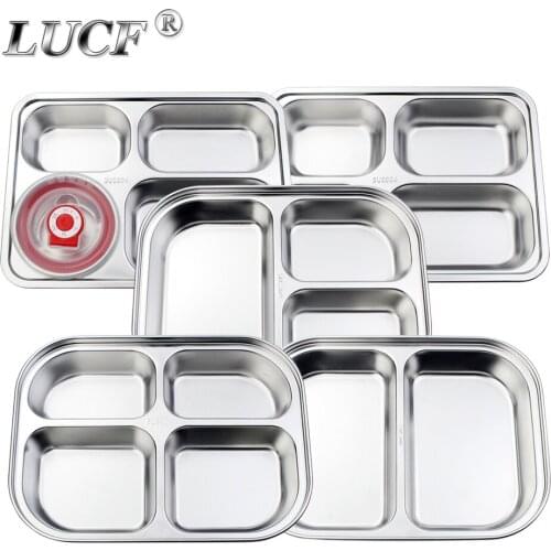 18/8 Stainless Steel 2/3/4 Section Divided Dinner Tray Meal Dish Lunch Box Plate Fast Food Containers for Students Staffs Worker