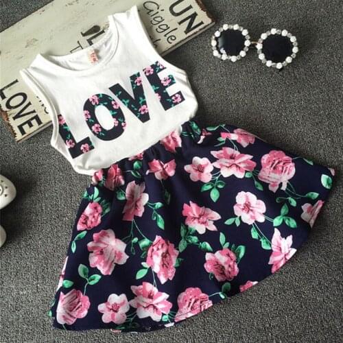 2020 Summer Cute Kid Girls Clothing Set Letter Sleeveless Tank Tops Mini Floral Skirts Fashion Kids Girl Floral Sets