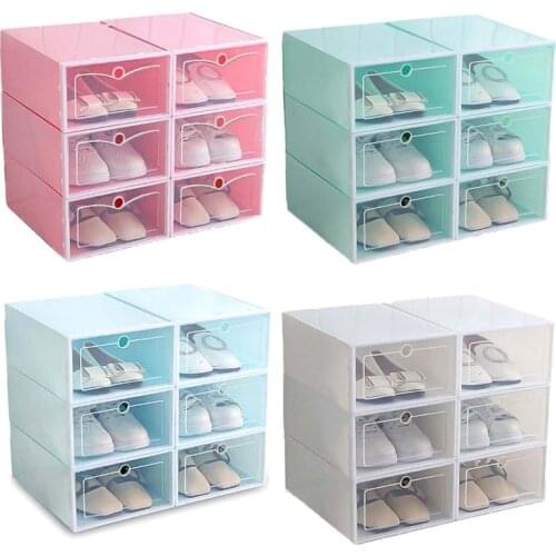 6Pcs Plastic Shoe Box Stackable Foldable Shoe Organizer Drawer Storage Case with Flipping Clear Door Ladies Men 33.5x23.5x13cm