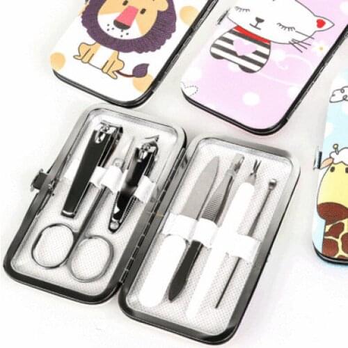 7Pcs Creative Portable Manicure Cutters Nail Clipper Set Home Stainless Steel Ear Spoon Nail Clipper Pedicure Nail Scissors Tool