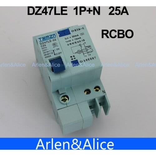 DZ47LE 1P+N 25A C type 230V~ 50HZ/60HZ Residual current Circuit breaker with over current and Leakage protection RCBO