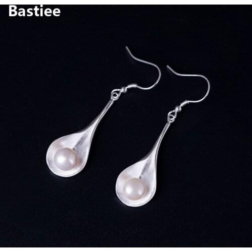 Bastiee Dangle Pearl Earrings 925 Sterling Silver Jewelry For Women Calla Lily Flower Drop Earings Handmade Luxury Gifts