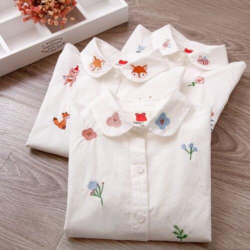 Girls Blouses Long Sleeve White Blouse Autumn 2020 Kids Clothes Girls 8 To 12 Cartoon Fox Embroidery Tops Cotton School Shirts