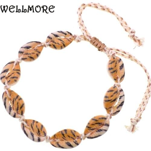 WELLMORE colorful shell anklet bracelet handmade rope chain anklets lace-up charm bracelet women Foot Jewelry