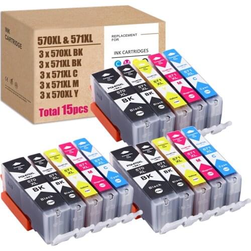 15PCS For Canon PGI-570XL Ink For CLI-571XL Ink 570 571 Pixma MG5752 MG6850 MG7752 TS8053 TS5052 TS6053 TS5055 TS9050 MG5750 Ink