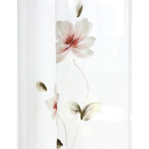 Chicity Hand Painted lotus Tulle Curtains For Living room Soft France painting style tulle for bedroom and kitchen Customized