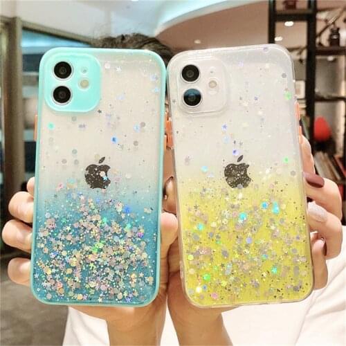 Camera Lens Protection Glitter Phone Case For iPhone 11 12 Mini Pro X XR XS Max 8 7 Plus SE2020 Clear Candy Color Soft TPU Cover