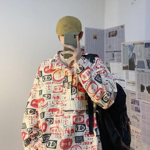 Graphic Printed Shirt Jackets Korean Men 2021 Japanese Streetwear Man Casual Coats Spring Long Sleeve Male Oversize Jackets 5XL