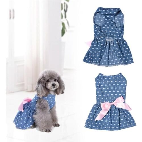 Summer Dog Denim Skirt Pet Jeans Princess Dress Cute Pet Clothes With Bowknot Dog Sundress Puppy One-piece Pet Supplies
