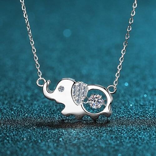 Cute Elephant Pendant Necklace Silver 925 Excellent Cut 0.3 Carat Diamond Test Passed D Color Moissanite Animal Shaped Necklace