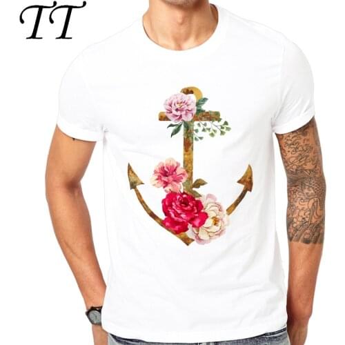 High quality custom t-shirt 2019 Summer T shirt Men Tops Tees Short Sleeve Flowers anchor Print Tshirt Funny T-shirt man Clothes