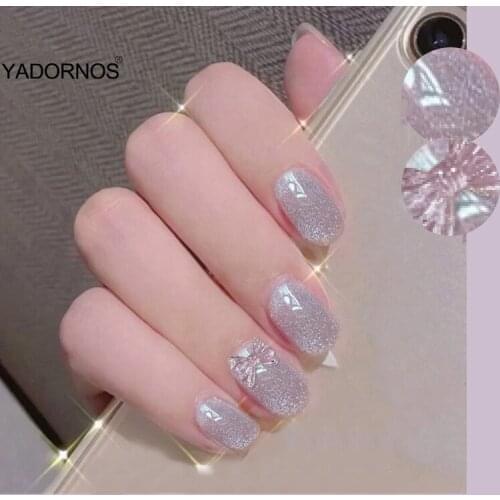 24pcs fake nails with glitter Shiny Nail Patch Glue Type Removable Short Paragraph Fashion Manicure Save Time False Nail Patch