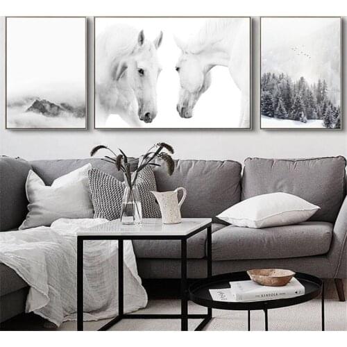 Nordic Black And White Landscape Photography Yellow Animal Horse Canvas Painting Wall Frameless Picture Poster Room Decoration