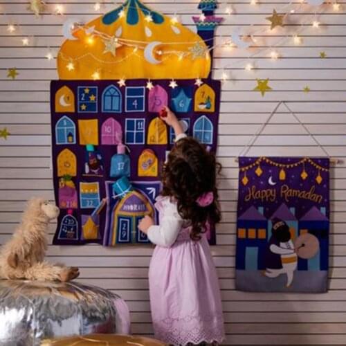 Newest Eid Mubarak 30days Advent Calendar Hanging Felt Countdown Calendar Islamic Ramadan Decoration Eid Ramadan Mubarak Gifts