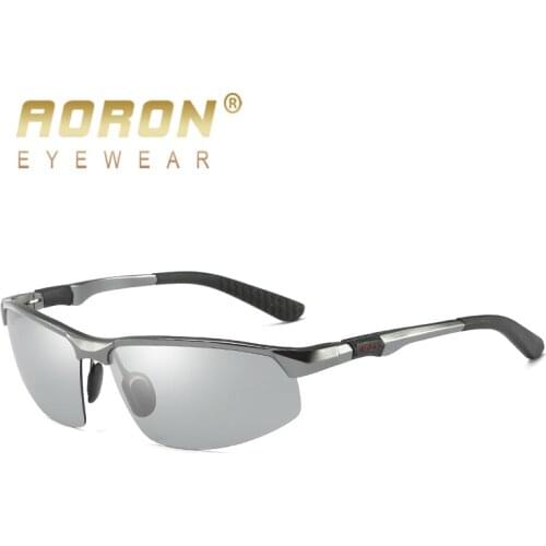 AORON Mens Discoloration Goggles Male Eyewear Aluminium Photochromic Polarized Sunglasses Women Anti Glare Glasses 3121