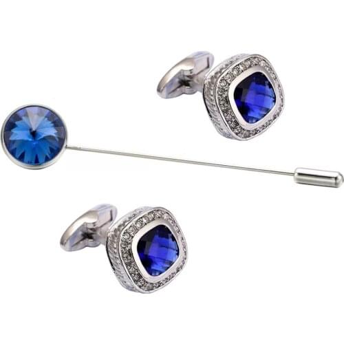 One set with cuff links and brooch ,top high quality mens Cuff links and brooch made of metal with crystal ,french cuff links