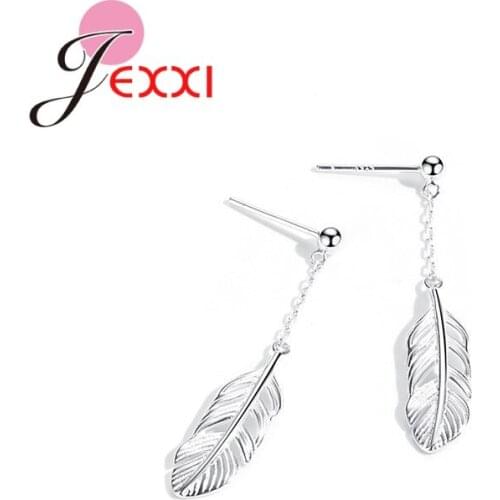 Wholesale 925 Sterling Silver Feather Pendant Dangle Earrings For Women Girls Fashion Party Jewelry Gifts Feather Earring